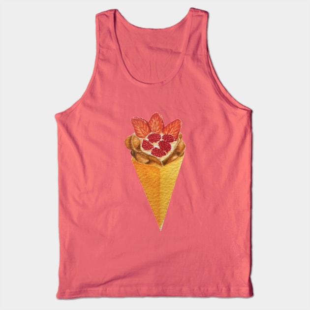 Bubble waffle ice cream cone with strawberries and raspberries watercolour painting Tank Top by toffany's